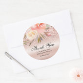 Roze Glitter Bloemen Bruiloft Dank u Ronde Sticker (Envelop)
