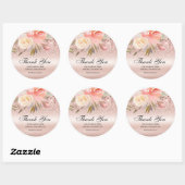 Roze Glitter Bloemen Bruiloft Dank u Ronde Sticker (Vel)
