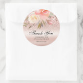Roze Glitter Bloemen Bruiloft Dank u Ronde Sticker (Tas)