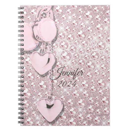 Roze Glitter Blush Drips Monogram 2024 Notitieboek (Voorkant)