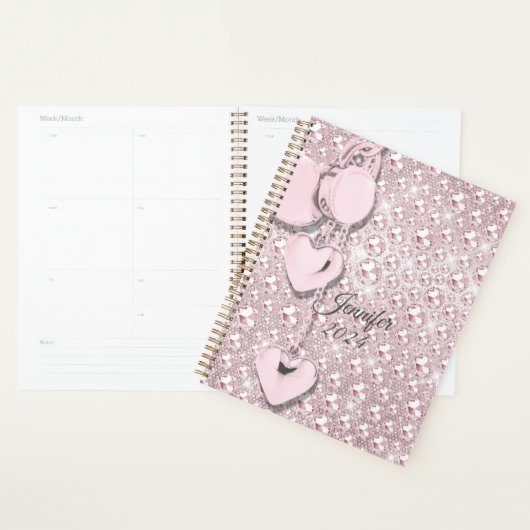 Roze Glitter Blush Drips Monogram 2024 Planner (Display)