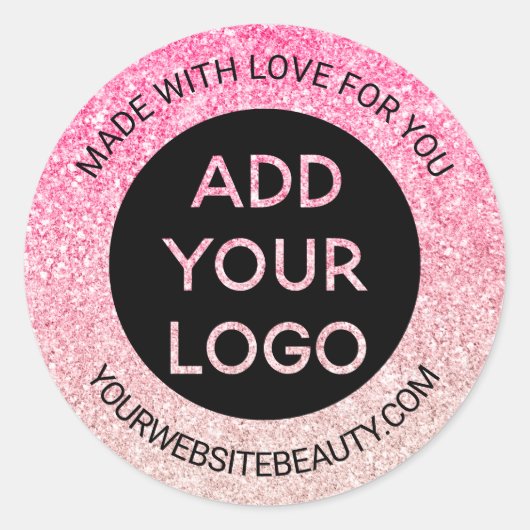 Roze glitter blush sparkles ombre chic logo ronde sticker (Voorkant)
