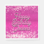 Roze Glitter Bokeh Aangepaste Tekst Servet (Voorkant)