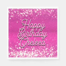 Roze Glitter Bokeh Aangepaste Tekst Servet