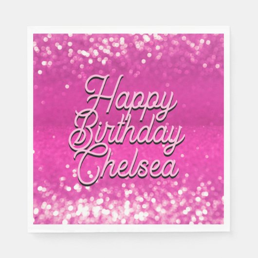 Roze Glitter Bokeh Aangepaste Tekst Servet (Voorkant)