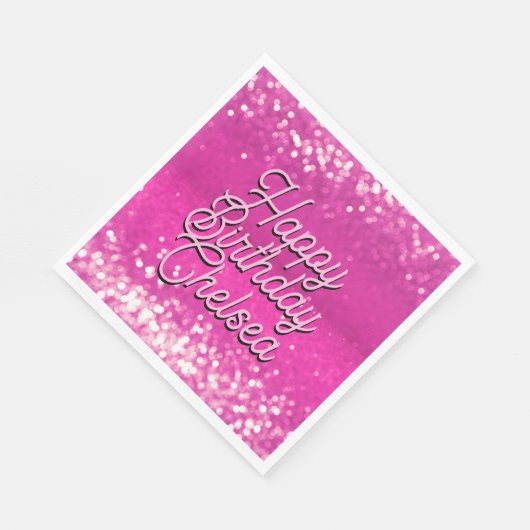 Roze Glitter Bokeh Aangepaste Tekst Servet (Hoek)