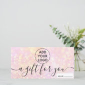 Roze glitter bokeh chic grilylogo gift certificaat (Staand voorkant)