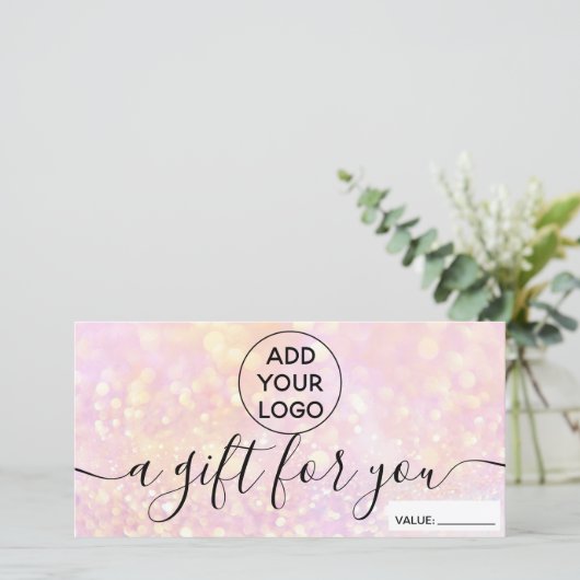 Roze glitter bokeh chic grilylogo gift certificaat (Staand voorkant)