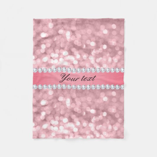 Roze Glitter Bokeh en Diamonds - Gepersonaliseerd Fleece Deken (Voorkant)