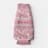 Roze Glitter Bokeh en Diamonds - Gepersonaliseerd Flesjeskoeler (Voorkant)