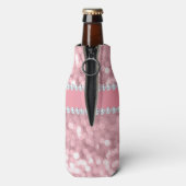Roze Glitter Bokeh en Diamonds - Gepersonaliseerd Flesjeskoeler (Fles Achterkant)