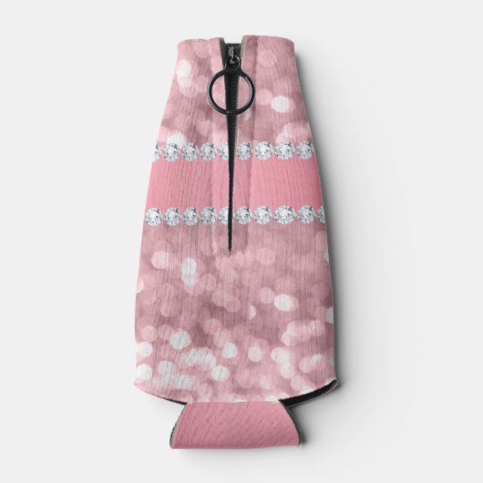 Roze Glitter Bokeh en Diamonds - Gepersonaliseerd Flesjeskoeler (Achterkant)