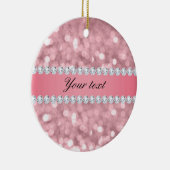 Roze Glitter Bokeh en Diamonds - Gepersonaliseerd Keramisch Ornament (Rechts)