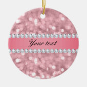 Roze Glitter Bokeh en Diamonds - Gepersonaliseerd Keramisch Ornament (Voorkant)