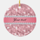 Roze Glitter Bokeh en Diamonds - Gepersonaliseerd Keramisch Ornament (Achterkant)