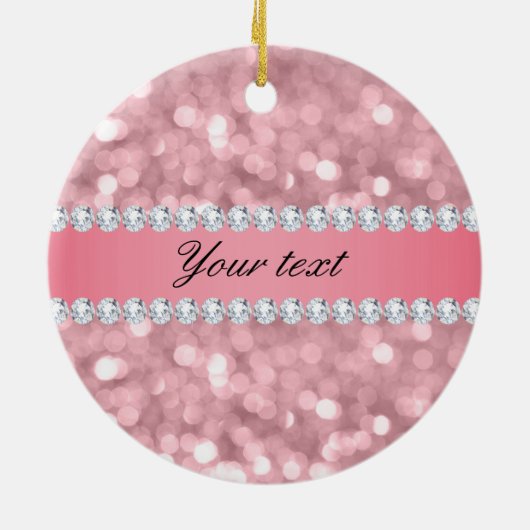 Roze Glitter Bokeh en Diamonds - Gepersonaliseerd Keramisch Ornament (Achterkant)