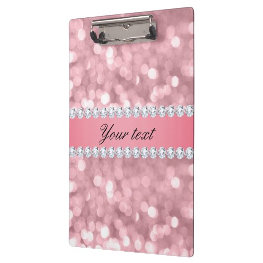 Roze Glitter Bokeh en Diamonds - Gepersonaliseerd Klembord (Links)