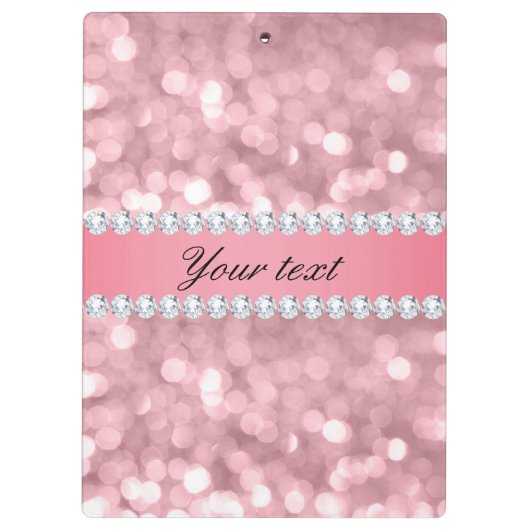 Roze Glitter Bokeh en Diamonds - Gepersonaliseerd Klembord (Achterkant)