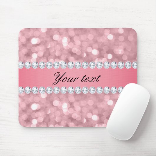 Roze Glitter Bokeh en Diamonds - Gepersonaliseerd Muismat (Met muis)