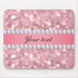 Roze Glitter Bokeh en Diamonds - Gepersonaliseerd Muismat