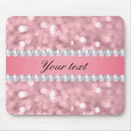 Roze Glitter Bokeh en Diamonds - Gepersonaliseerd Muismat