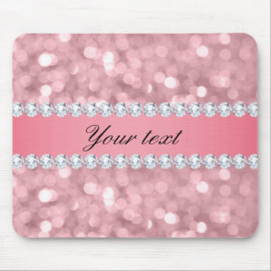 Roze Glitter Bokeh en Diamonds - Gepersonaliseerd Muismat