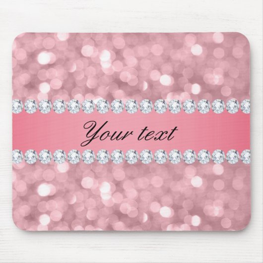 Roze Glitter Bokeh en Diamonds - Gepersonaliseerd Muismat (Voorkant)