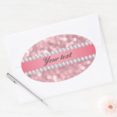Roze Glitter Bokeh en Diamonds - Gepersonaliseerd Ovale Sticker (Envelop)