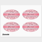 Roze Glitter Bokeh en Diamonds - Gepersonaliseerd Ovale Sticker (Vel)