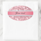 Roze Glitter Bokeh en Diamonds - Gepersonaliseerd Ovale Sticker (Tas)