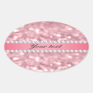 Roze Glitter Bokeh en Diamonds - Gepersonaliseerd Ovale Sticker