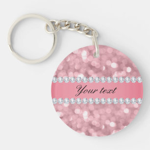 Roze Glitter Bokeh en Diamonds - Gepersonaliseerd Sleutelhanger