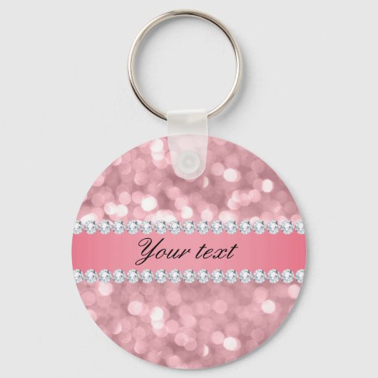 Roze Glitter Bokeh en Diamonds - Gepersonaliseerd Sleutelhanger (Voorkant)