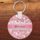 Roze Glitter Bokeh en Diamonds - Gepersonaliseerd Sleutelhanger (Voorkant)
