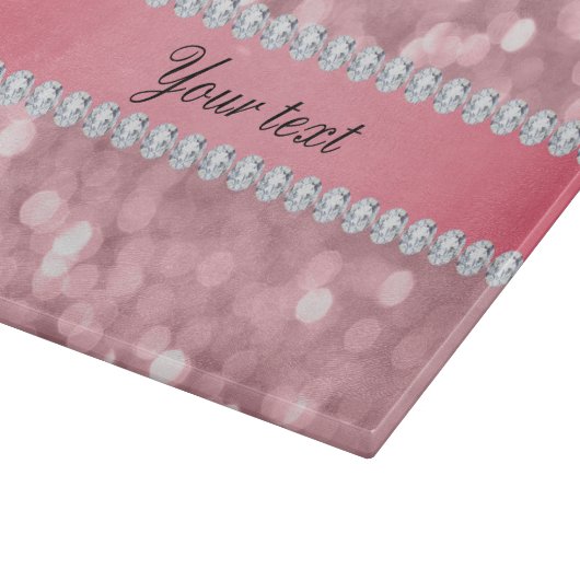 Roze Glitter Bokeh en Diamonds - Gepersonaliseerd Snijplank (Hoek)
