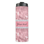 Roze Glitter Bokeh en Diamonds - Gepersonaliseerd Thermosbeker (Voorkant)