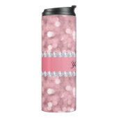 Roze Glitter Bokeh en Diamonds - Gepersonaliseerd Thermosbeker (Gedraaid links)