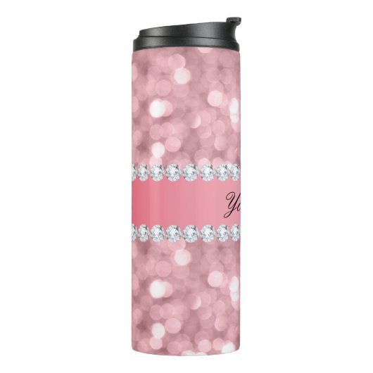Roze Glitter Bokeh en Diamonds - Gepersonaliseerd Thermosbeker (Gedraaid links)
