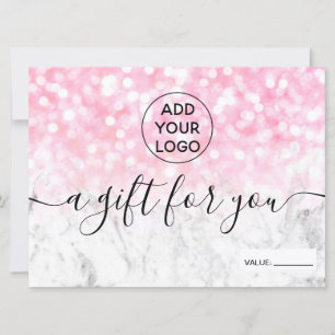 Roze glitter bokeh marmer logo gift certificaat