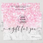Roze glitter bokeh marmer logo gift certificaat (Voorkant / Achterkant)