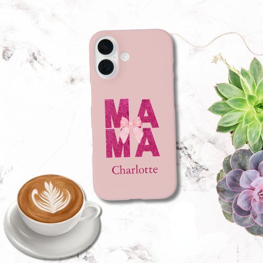Roze Glitter Boog MAMA Coquette Esthetische Moeder Case-Mate iPhone Case