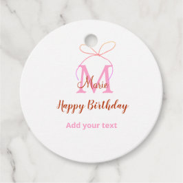 Roze glitter boog naam letter monogram verjaardag  bedankjes labels