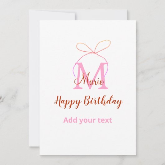 Roze glitter boog naam letter monogram verjaardag  kaart (Voorkant)