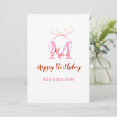 Roze glitter boog naam letter monogram verjaardag  kaart (Staand voorkant)