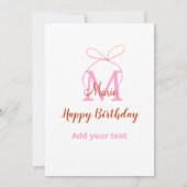 Roze glitter boog naam letter monogram verjaardag  kaart (Achterkant)