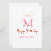 Roze glitter boog naam letter monogram verjaardag  kaart (Voorkant / Achterkant)