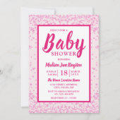Roze Glitter Border Girly Baby shower nodigt uit Kaart (Voorkant)