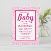 Roze Glitter Border Girly Baby shower nodigt uit Kaart (Staand voorkant)