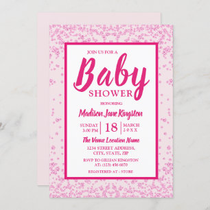 Roze Glitter Border Girly Baby shower nodigt uit Kaart