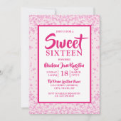 Roze Glitter Border Girly Sweet 16 Party Invite Kaart (Voorkant)